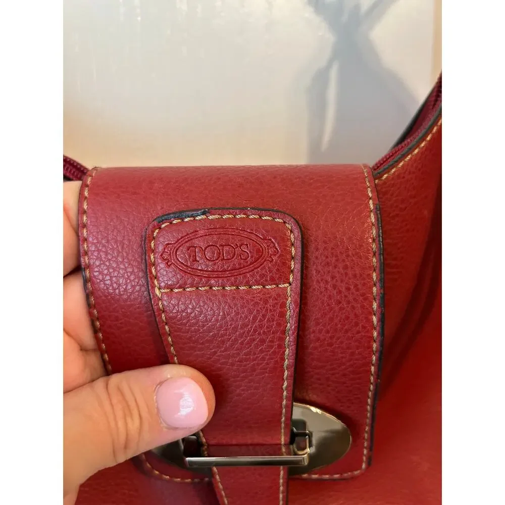 Tod's Vintage Micky Hobo Shoulder Leather Red Hobo Bag
